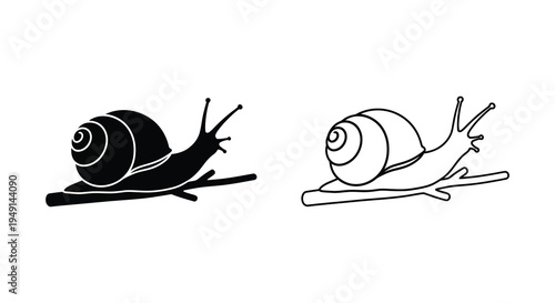Two snail illustrations one black and one white presented as a silhouette