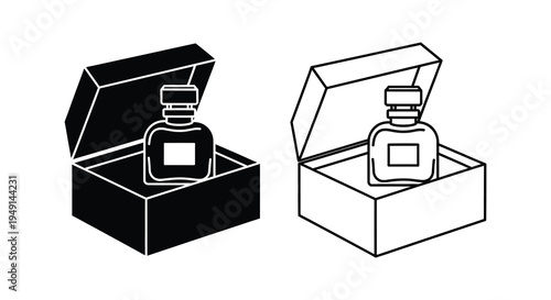 Two open gift boxes with perfume bottles a striking silhouette