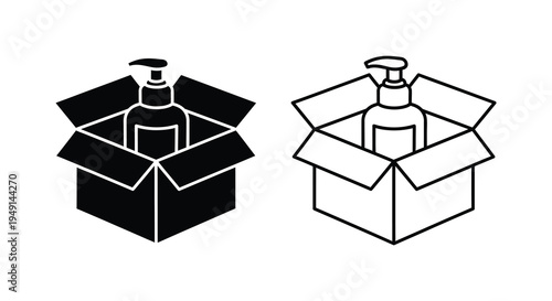 Two soap dispensers in opened boxes a black and a white silhouette