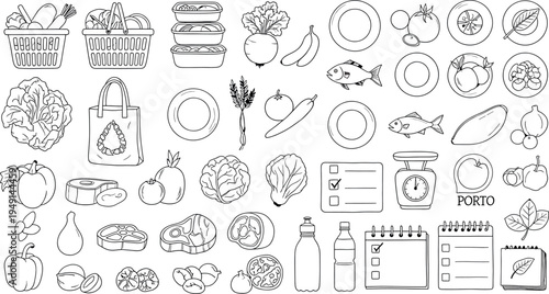 A collection of various food and drink items isolated on transparent background