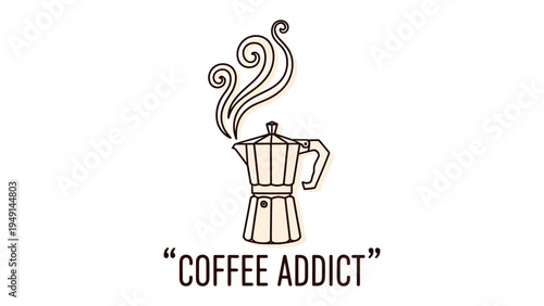 Coffee Lover's Brew: Minimalist illustration of a classic stovetop espresso maker, gently releasing fragrant steam, encapsulating the allure of a morning ritual.