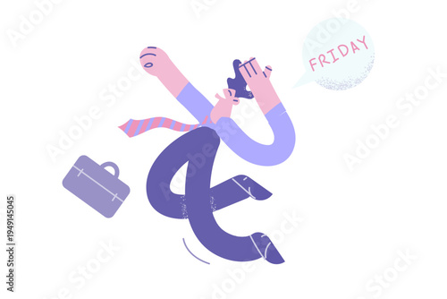 Happy businessman jump feel excited for Friday coming