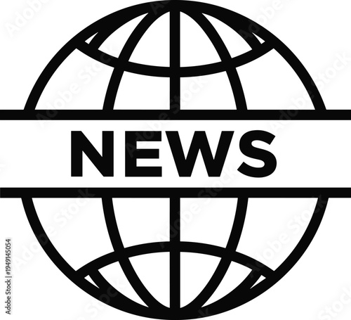 Global news globe icon representing international journalism media broadcasting information and world news communication concept