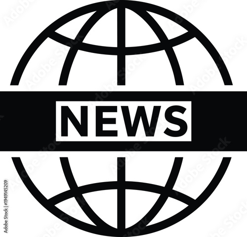 Global news globe symbol with headline banner representing international media broadcasting journalism and information concept