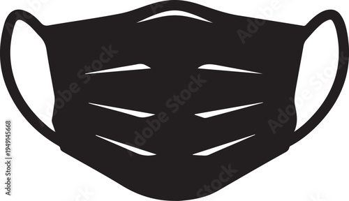 Medical mask icon in silhouette on white background.