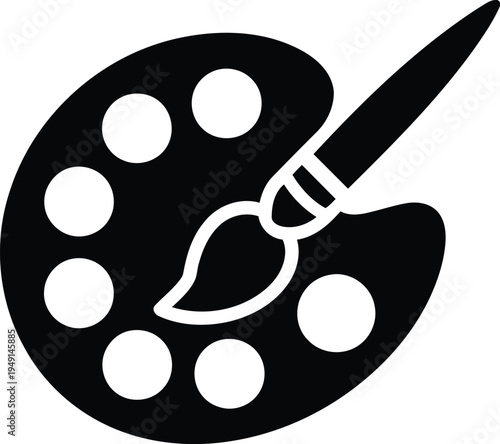 Black minimalist art palette and paint brush icon for creative studio fine arts painting and education design concept