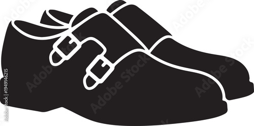 Monk strap shoes shoes icon in silhouette on white background..
