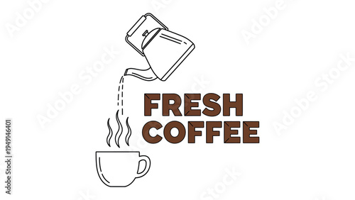 Fresh Coffee Ritual: A minimalist graphic depicts the pure ritual of fresh coffee, with a steaming cup, a pouring kettle, and the promise of a delightful morning. 