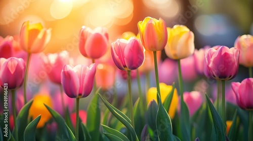 Colorful Tulips Bloom in a Garden During Springtime With Sunlight Shining in ...