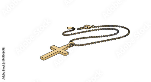 A golden cross pendant with a smooth, beveled surface is attached to a delicate golden chain featuring a lobster clasp on a white background.