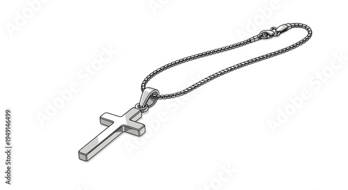 A sleek silver cross pendant with a polished, reflective surface is attached to a slender silver chain featuring a lobster clasp on a white background.