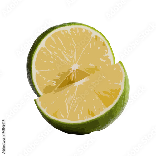 A vibrant and fresh slice of lime with a hint of green on a white background isolated on white background, Vector