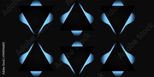 Triangle illuminate frame with gradient. Blue triangle neon banner isolated on black background. Vector illustration