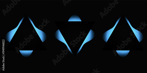 Triangle illuminate frame with gradient. Blue triangle neon banner isolated on black background. Vector illustration