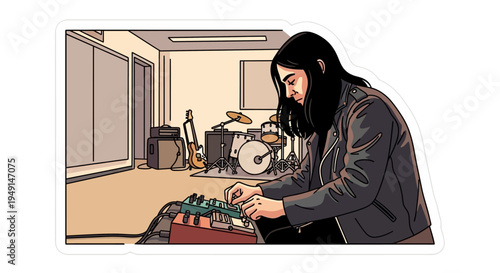 Musician working with audio equipment in a studio