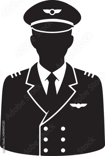 Pilot uniform icon in silhouette on white background.