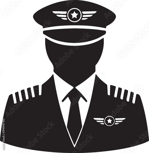  Pilot uniform icon in silhouette on white background.
