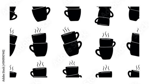 Morning Coffee Silhouette: A collection of stylized coffee mugs, each a dark silhouette, evoking the warmth and comfort of a morning ritual.