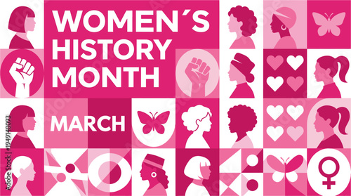 Women's History Month March celebration icons.