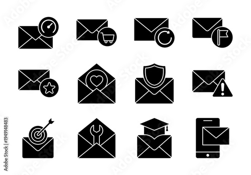 Solid Email Messaging And Mail Communication Icons Collection For Digital Correspondence