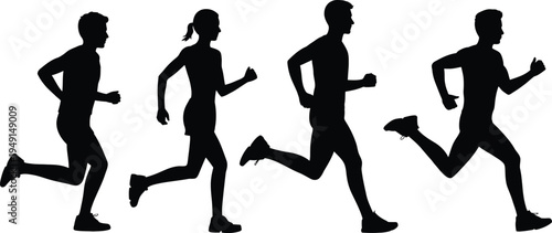 Silhouettes of people running in a line