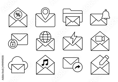 Email Communication Line Icons Collection Messaging Mail Service Symbols