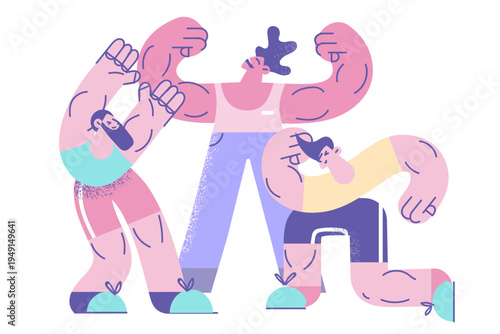 Diverse muscular athletes show good physical shape