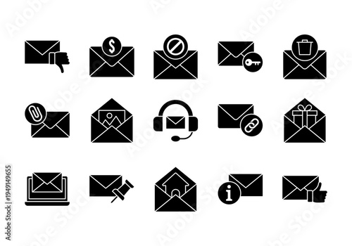 Solid Email Communication And Messaging Service Icons Collection Mail Technology Symbols