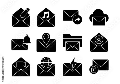 Solid Email Messaging Communication Icons Collection Mail Delivery Technology