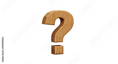 A three-dimensional question mark, meticulously carved from light brown wood with distinct grain, stands slightly angled on a pristine white background.