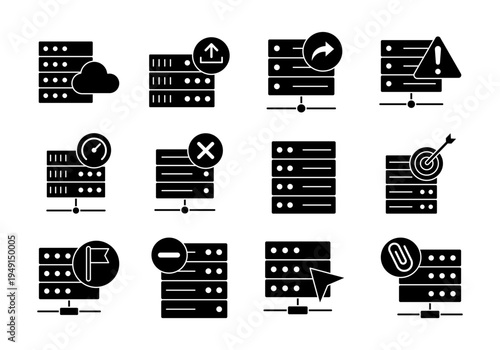 Solid Server Database Monitoring And Storage Management Icons Technology Infrastructure Symbols