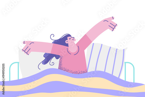 Happy woman wake up in bed at home in morning