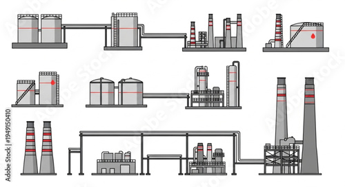 Industrial Plant Schematics - Detailed Outlines of Energy Production Facilities.