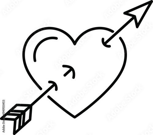 Heart pierced by arrow minimal outline icon representing love romance relationship attraction and emotional connection concept