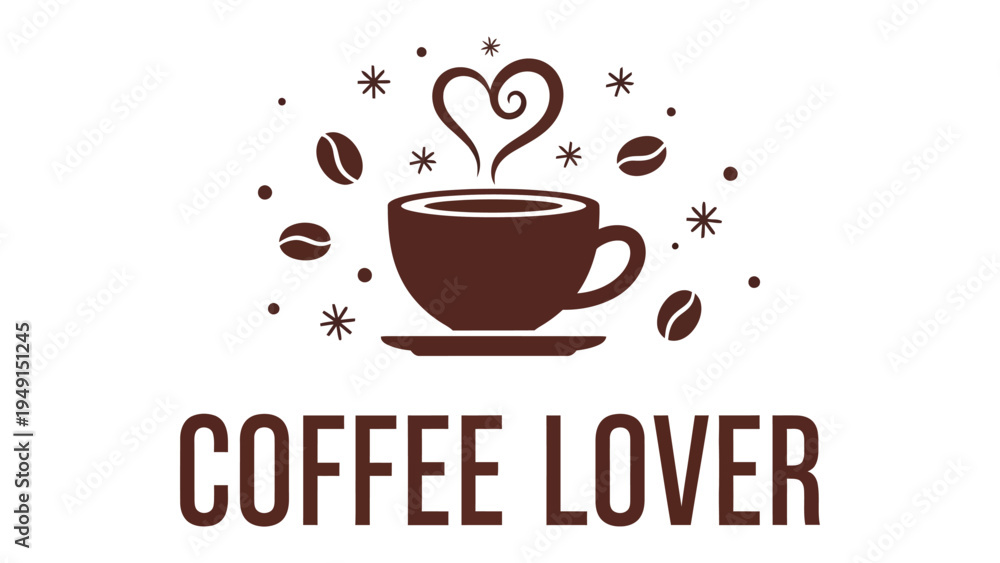 Obraz premium Coffee Lover's Delight: A charming illustration featuring a steaming coffee cup, complete with floating coffee beans and a heart-shaped wisp.
