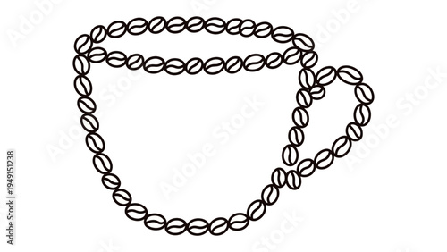 Coffee Cup Motif: An artistic arrangement of coffee beans shapes a classic coffee cup, capturing the essence of a warm and inviting coffee experience. 