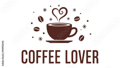 Coffee Lover's Delight: A charming illustration featuring a steaming coffee cup, complete with floating coffee beans and a heart-shaped wisp.