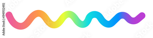 Colorful rainbow wave line isolated on white. Abstract vibrant gradient squiggly shape for creative design. Modern minimalist vector element with smooth curves and bright colors