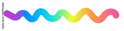 Colorful rainbow wave line isolated on white. Abstract vibrant gradient squiggly shape for creative design. Modern minimalist vector element with smooth curves and bright colors