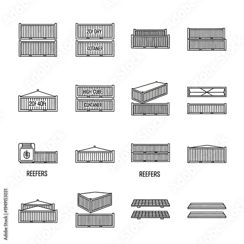 Detailed illustrations of shipping containers.