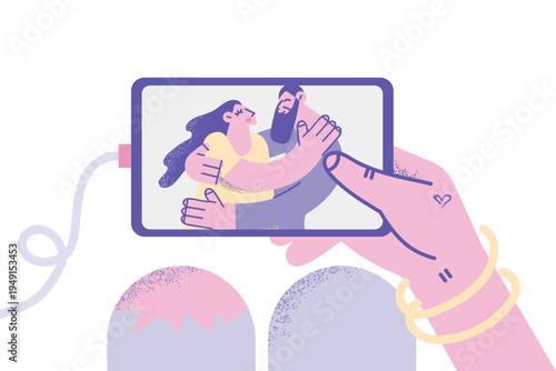 Woman hold tablet watch movie online