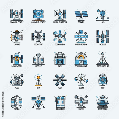 Various satellite and space technology icons.