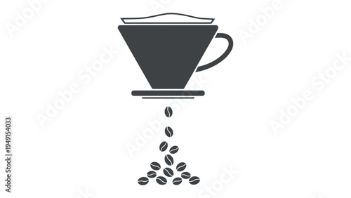Artisan Coffee: Illustration of coffee being brewed with a filter, showing the process of extracting the rich essence from roasted beans into a cup, with a focus on quality and aroma