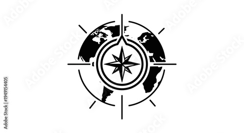Black and white compass symbol graphic.