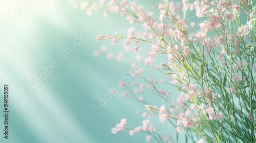 Flowers With Soft Colors in Bright Light Against a Blue Background in a Garden