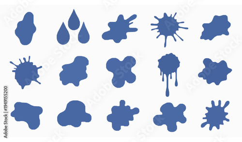 Messy liquid splash and blob shapes vector collection with artistic watercolor fluid drops