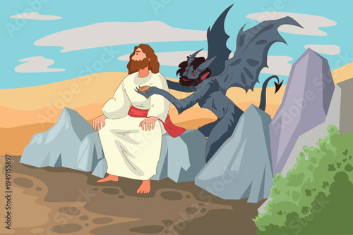 Fighter Faces Dark Demonic Entity. Man Confronts Sinister Creature Amidst Rugged Barren Landscape