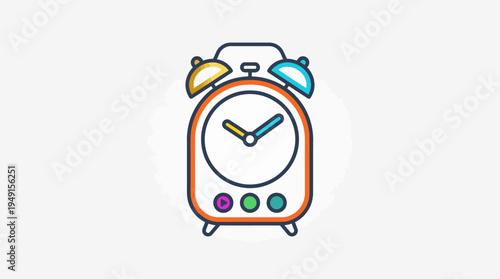 Colorful cartoon alarm clock closeup.