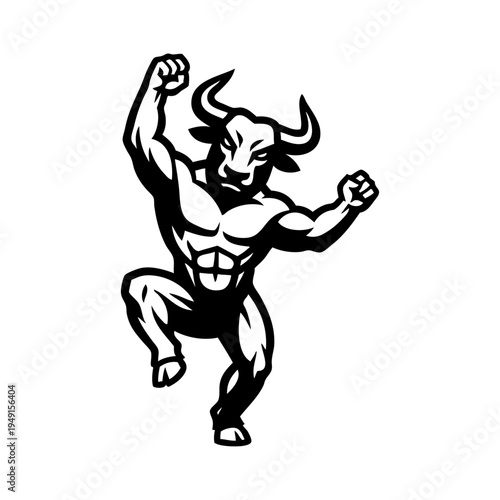 Logotipo minotauro de la leyenda griega. Dibujo sencillo del minotauro de pie: cuerpo humano con cabeza de toro.