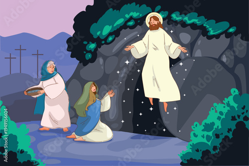 Resurrected Figure Appears. Dawn Unveils Miraculous Emergence. Light Bursts Forth Revealing Eternal Miracle